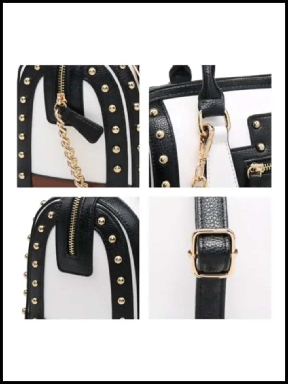 Faux Leather Barrel Satchel Handbag with Rivets, Top Handle Shoulder Purse